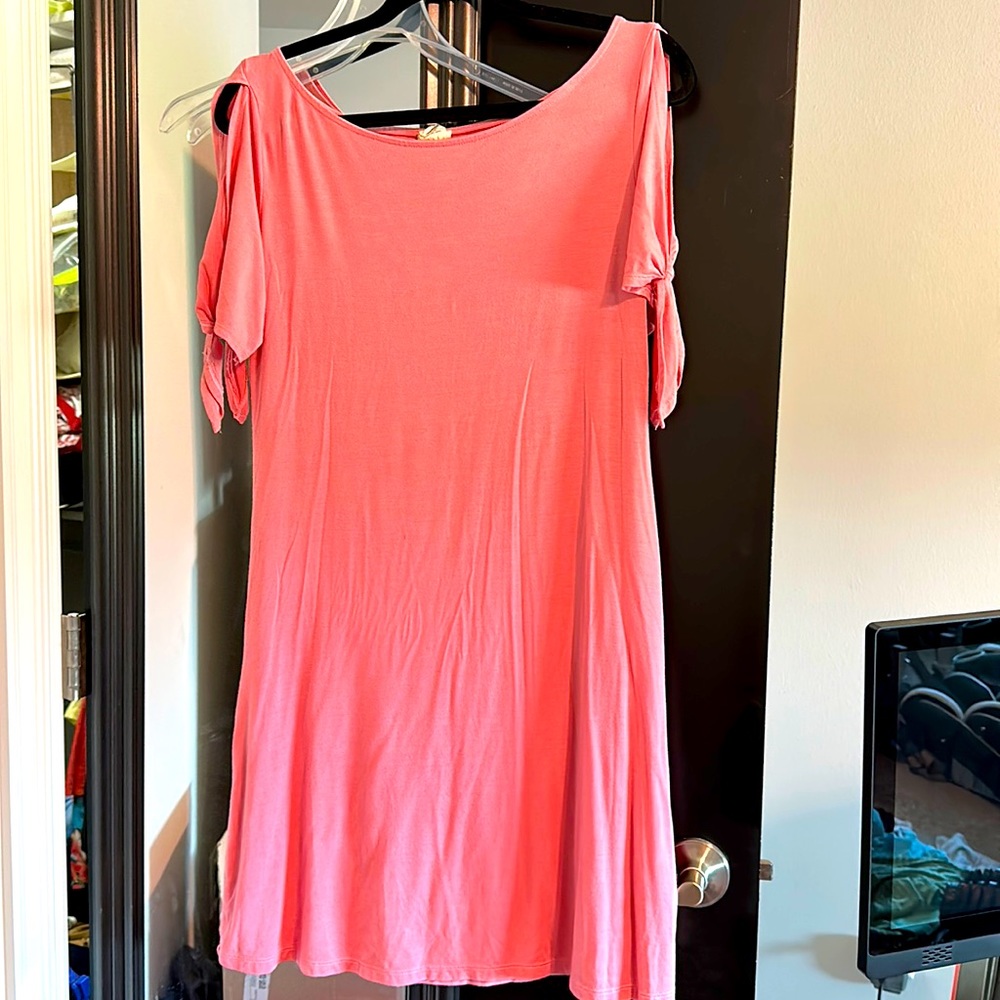 Pink Small T-shirt Dress with tie Sleeves
